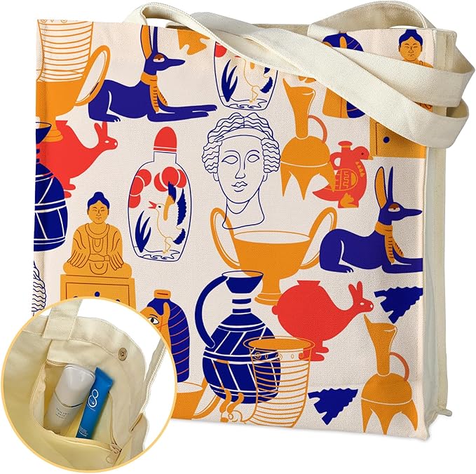 AUSVKAI Canvas Tote Bag Aesthetic for Women, Cute Reusable Bags with Pockets & Snaps for Beach Shopping College Gym Grocery