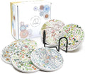 AD Set of 6 Coasters for Drinks Absorbing Round Ceramic Stone Coaster with Cork Base Tabletop Protection Mat for Mugs and Cups,Office,Kitchen (Bontanicals with Holder)