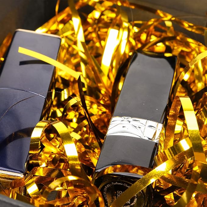 Zwish 150 Gram Sparkly Iridescent Film PP Hamper Shreds & Strands Shredded Crinkle Confetti for Gift Wrapping & Basket Filling & Gift Box filler Easter Basket Box filler-Gold