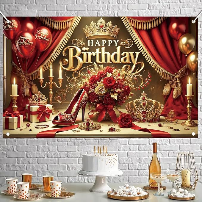Starlit Patio Red High Heel Backdrop for Woman's Birthday Party, 71 x 43 Inch, Polyester Fabric