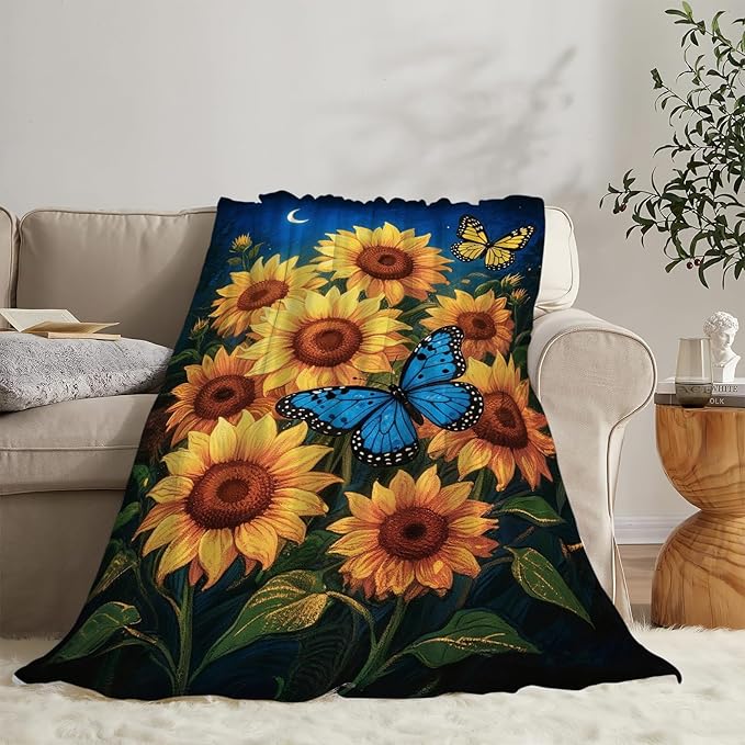 Sunflower Blanket Flower Throw Blanket Soft Cozy Fleece Fuzzy Stuffed Plush Flannel Gifts for Girls Women Boys Kids Adults 60"X80"