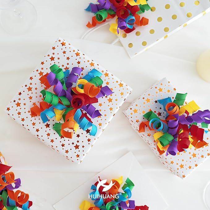 HUIHUANG Rainbow Bows for Gift Wrapping, Birthday Curly Ribbon Bows Self Adhesive Burst Gift Bow for Presents, Wine Bottle, Treat Bags, Birthday, Holiday Party Favors - 6 Counts