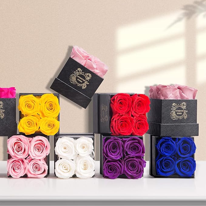 4-Piece Preserved Roses in a Box, Preserved Flowers, Roses Gift for Her, Pink