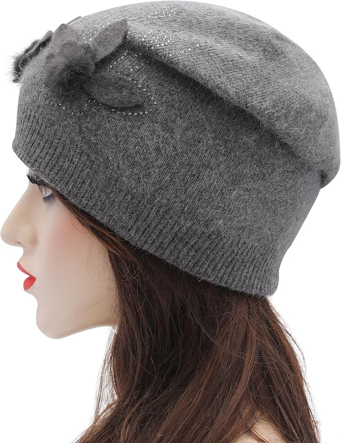 ZLYC Women Floral Slouchy Beanie Hat Double Layer Winter Knit Skull Cap