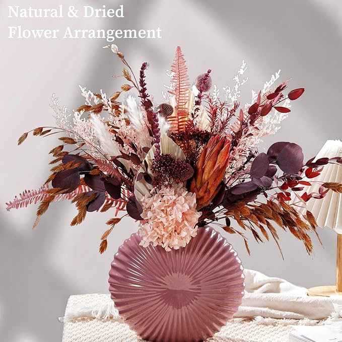 Natural Dried Flower Bouquet, Pampas Grass Decor with Preserved Plants, Boho Rustic Floral Arrangements for Home Table Wedding Centerpieces, Fall Western Style Dry Flowers