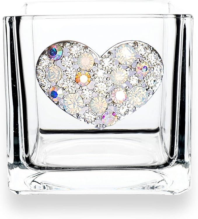 THE QUEENS' JEWELS Multi Stone Heart Jewled 4x4 Candleholder Vase - Unique Gift for Women, Birthday, Cute, Fun, Not Painted, Decorated, Bling, Bedazzled, Rhinestone