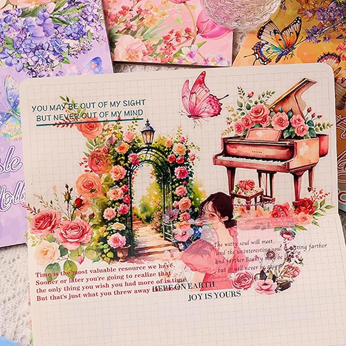 Floral Stickers Set,30 Sheets Orange Waterproof PET Clear Flower Stickers for Scrapbooking Journaling Bullet Journal Junk Journal Supplies