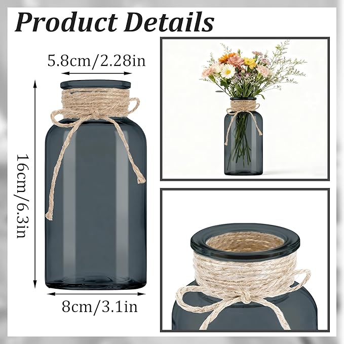 Vintage Glass Flower Vase，12 Pack Farmhouse Black Glass Centerpiece Vases Mason Jars for Halloween Weddings, Parties & Home Decor Bulk (12, Black)