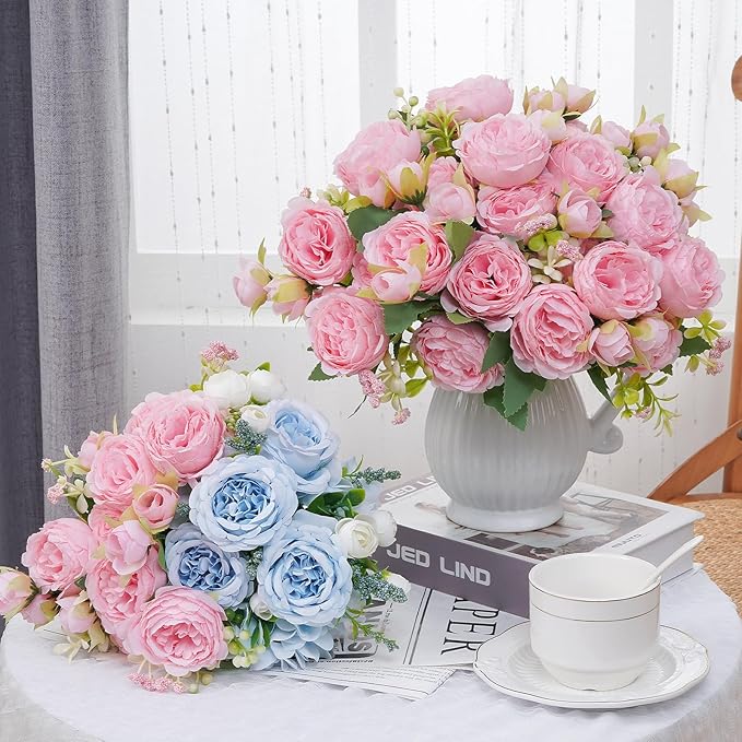 MARTINE MALL 2 Packs Peonies Artificial Flowers, Light Pink Artificial Peonies, Silk Peonies Flowers Fake Peonies Artificial Flowers Peonies Bouquet for Centerpiece Table Wedding Party Home Decor