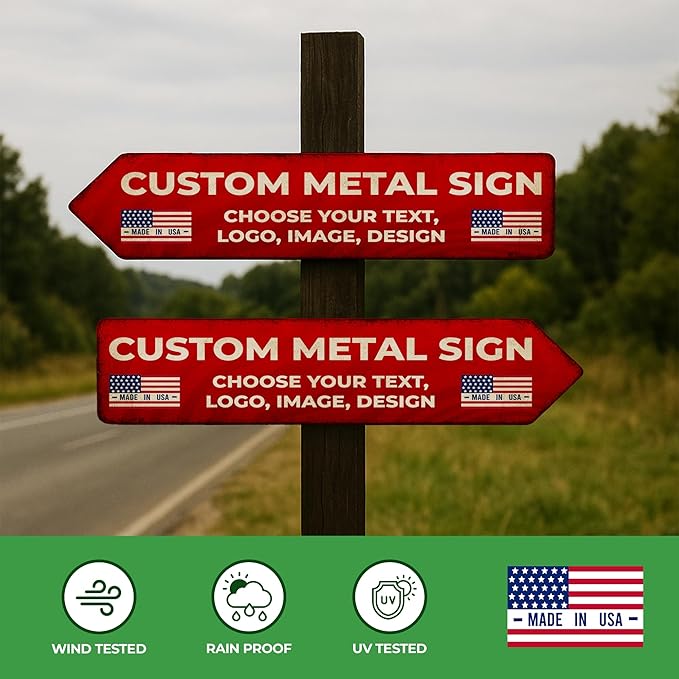 BCB Custom Left Arrow Metal Sign | Directional Signs for Indoor & Outdoor Use | Personalized Rust-Free Metal Yard Display | Weatherproof Road Arrow Marker | Multiple Sizes | Made in USA