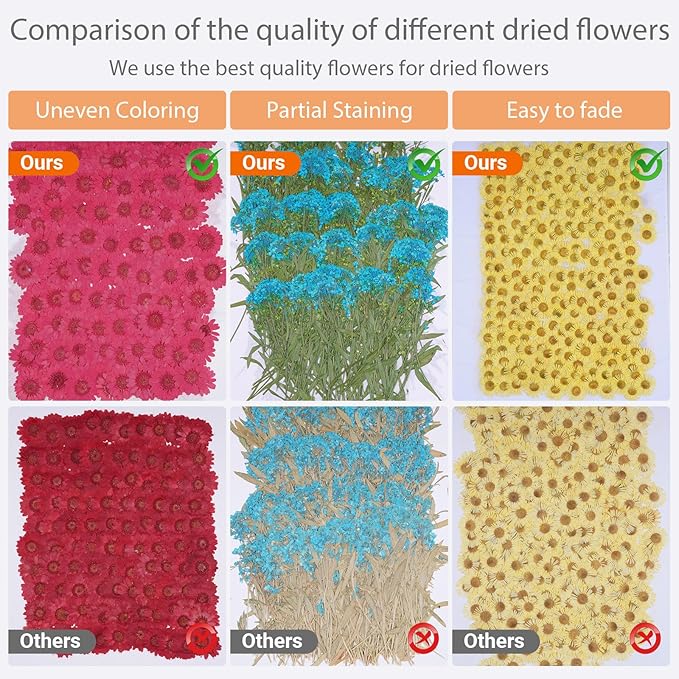 146Pcs Dried Pressed Flowers for Crafts,Xinxinran Dry Flowers Kit for Resin Molds,Epoxy Resin Accessories,Bookmark,Nails, Jewelry Molds,Candle Making Supplies,Soap,Frame