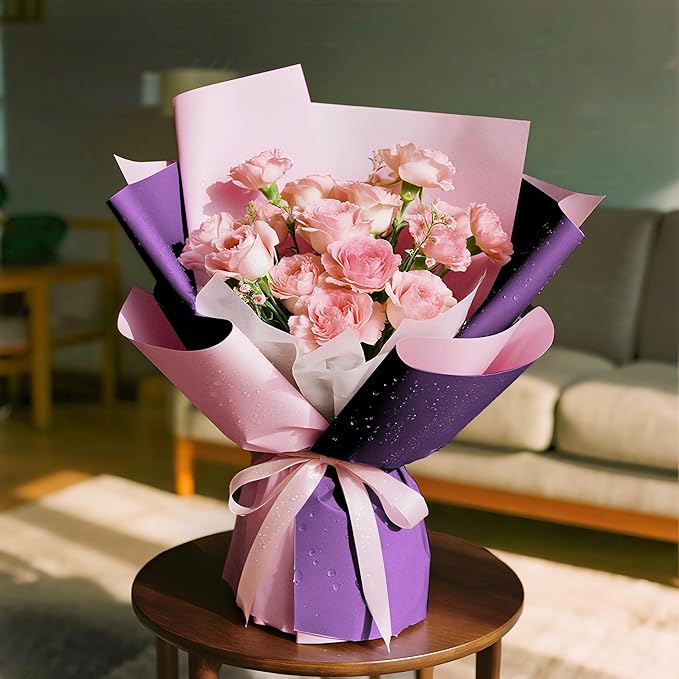 WRAPAHOLIC 20 Sheets Flower Wrapping Paper - 22.4 x 22.4 inch Dark Purple Color Water-Resistant Floral Bouquet Wrapping Paper, Florist Supplies Packaging for Wedding Birthday Gift DIY