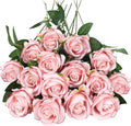 80 Pcs Roses Artificial Flowers, Silk Light Pink Artificial Flowers Petals Long Stem Roses for Wedding Bouquet Home Party Decor
