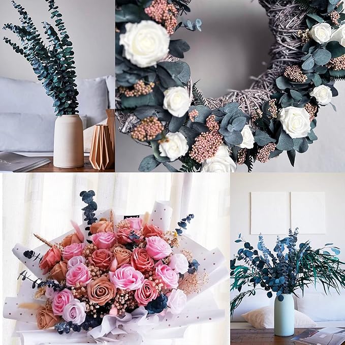Preserved-Dried-Eucalyptus-Stems,16-17" Natural Blue-Green Eucalyptu Plant Live Fresh, Real Eucalyptus Branches Leaves for Shower Spa, Blue Dried Flowers for Vase Fillers, Home Decor & Wedding (16Pcs)