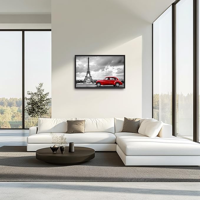 Eiffel Tower Large Wall Art Black and White Framed Red Wall Decor for Living Room Paris City Pictures Oversized Canvas Print Painting Modern Extra Large Framed Artwork for Bedroom Office 36"x24"