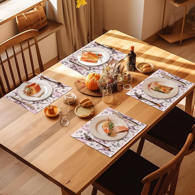 Funny Paris Tower Placemats Set of 4, Sweet Cakes Place Mats Non-Slip Heat Resistant Washable Placemat for Party Kitchen Dining Table Decoration Indoor Outdoor 12x18 Inch