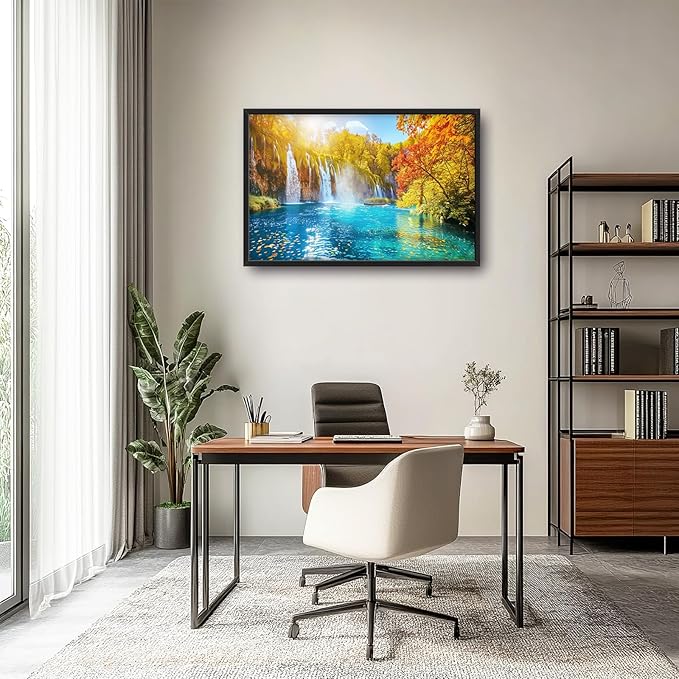 Extra Large Waterfall Lake Framed Wall Art for Living Room,Oversized Fall Autumn Tree Landscape Pictures Wall Decor,Nature Canvas Print Painting Modern Artwork Bedroom Office Bathroom 36L x 24W