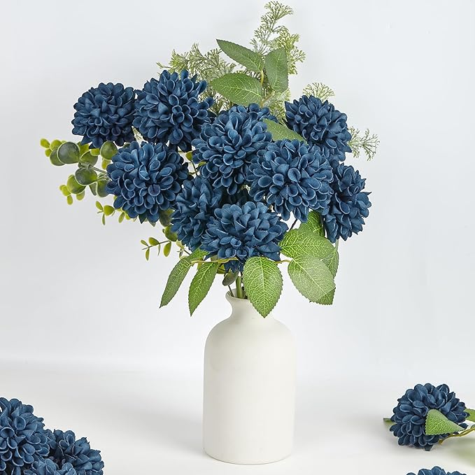 Artificial Flowers, 100pcs Artificial Rose for DIY Wedding Bouquets Centerpieces Arrangements, Navy Blue Dahlia Flowers with Stems for Bridal Shower Party Home Decoration