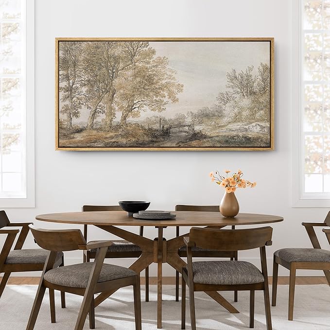 SIGNFORD Extra Large Framed Canvas Print Wall Art Classical Forest Sketch Vintage Style Tree Illustrations Modern Art Relax/Calm Warm for Living Room, Bedroom, Office - 60"x30"