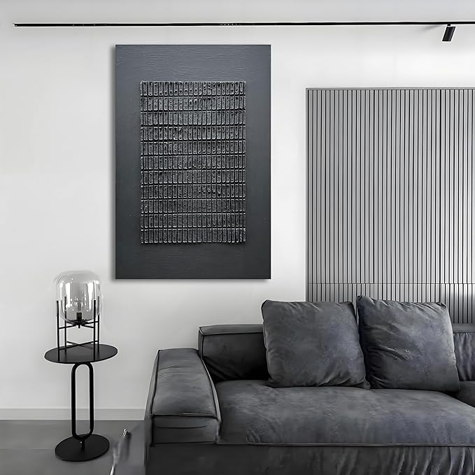 Hand-Painted 45x30 inch Black Abstract Wall Decoration Oil Painting Thick Texture Minimalist Art Home Wall Decoration Painting
