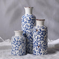 Ceramic Vase Set of 3 - Modern Chinoiserie Blue Floral Decorative Vases for Home Decor, Rustic Farmhouse Boho Vases for Living Room, Mantel, Dining Table, Bookshelf, Kitchen or Entryway Decoration