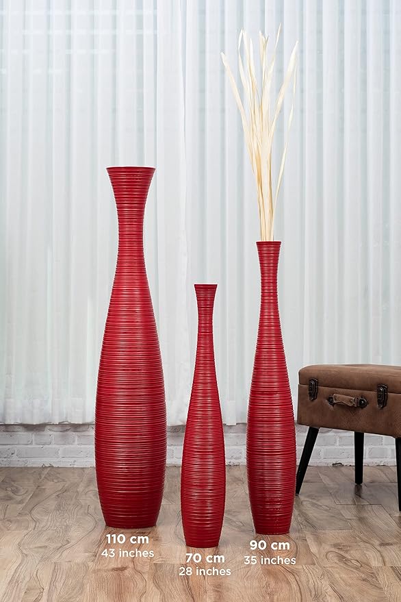 Leewadee Large Red Home Decor Floor Vase - Wooden 41 inch Tall Farmhouse Decor Flower Holder for Fake Plant and Pampas Grass