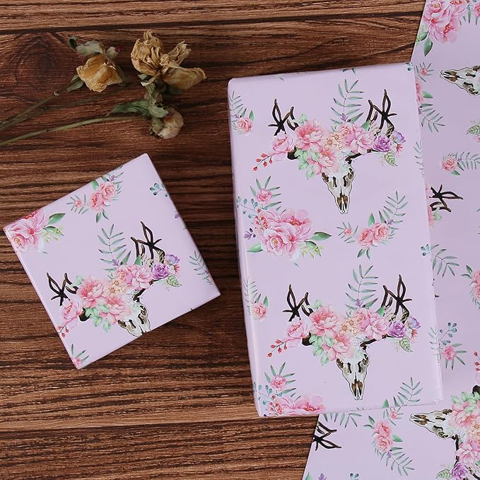 Aimyoo Pink Floral Wrapping Paper Jumbo Roll 17 in x 60 ft, All Accasion Flower Gift Wrap for Wedding Birthday Bridal Shower
