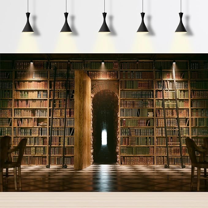 Bookshelf Backdrop Vintage Bookcase Old-Fashioned Library Room with Books Photography Background Magic Books Ancient Library for Book Theme Party Decorations Birthday Photoshoot Props 10x6.5ft