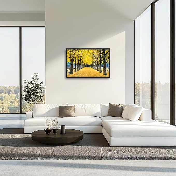 Framed Large Pictures Wall Art for Living Room, Yellow Ginkgo Trees Oversized Wall Decor Nature Scenery Landscape Canvas Painting Modern Extra Large Framed Artwork for Bedroom Office 36"x24"