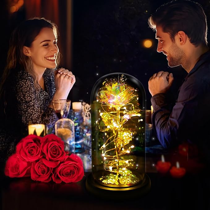 Childom Christmas Rose Gifts for Women,Birthday Gifts for Women Mom Christmas,Flowers for Delivery Prime,Colorful Light Up Rose in A Glass Dome,Anniversary Rose Gift for Her Grandma Valentines Day