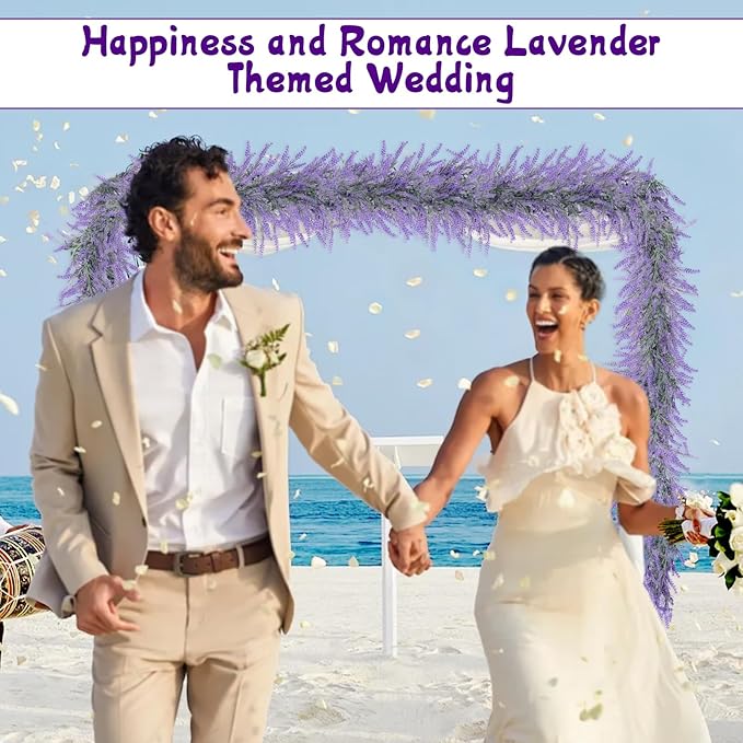 Spring Summer Lavender Garland, 6Ft Purple Lavender Artificial Garland, All Year Lavender Garlands for Farmhouse Wedding Mantle Arch Porch Stair Table Indoor Door Home Decor (1)