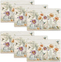 Floral Placemats Set of 6 Flower Hummingbird Table Mats Washable Place Mats for Home Party Indoor Kitchen Dining Table Decoration 12x18 Inch