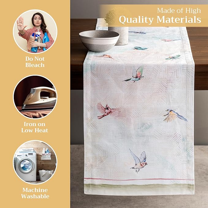 Maison d' Hermine Table Runner 100% Cotton Single Layer Table Runners 72 inches Long Decorative for Home Kitchen Dining Party Wedding Bridal Shower Spring Summer (Flying Birds, 14.50" x 72")