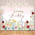 Wildflower Happy Birthday Backdrop Banner Girls Floral Birthday Decorations,Spring Watercolor Wildflower Bday Background Women Girls Wild Flowers Theme 1st Birthday Party Decor Photo Booth Props 5x3ft