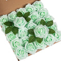 DuHouse 25Pcs Artificial Roses Flowers Fake Roses with Stems Real Touch Foam Flowers for DIY Wedding Bouquet Baby Shower Centerpiece Floral Arrangement Party Home Decor(Mint Green)