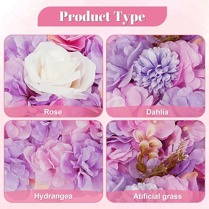 12Pcs Artificial Flower Wall Panel 3D Floral Backdrop Wall 15" X 15" Flower Panel Decor Flower Backdrop Faux Rose Panels for Party Home Background Decor, Pink