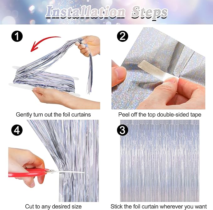 2 Pack New Year Party Decorations, 3.28 FT x 7.05 FT Glitter Silver Fringe Curtains, Metallic Party Streamer Tinsel Backdrop Foil Curtains, NYE Party Supplies Engagement Decor