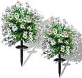 2 Pcs Artificial Boxwood Topiary Ball Trees 23" With Ground Spike, Weather Proof UV Resistant Faux Greenery Shrubs & Bushes for Porch, Garden, Front Yard Decor, Indoor/Outdoor Planters - White