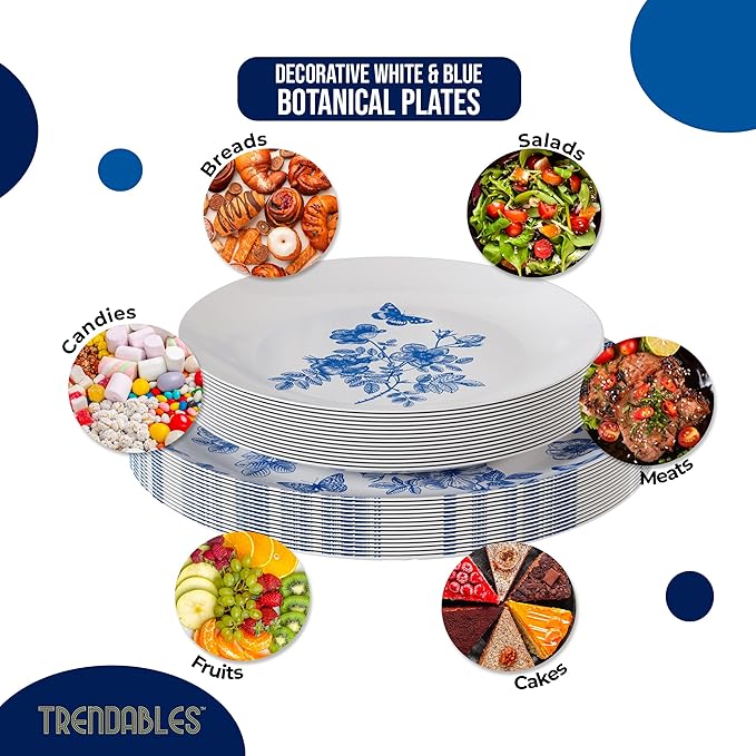 Trendables Plastic Plates For Party Supplies, Floral Disposable Plates For Party & Weddings 80 Pcs - 40 x 8 Dessert Plates & 40 x 10 Plastic Dinner Plates, Plate Set Disposable Dinnerware Sets