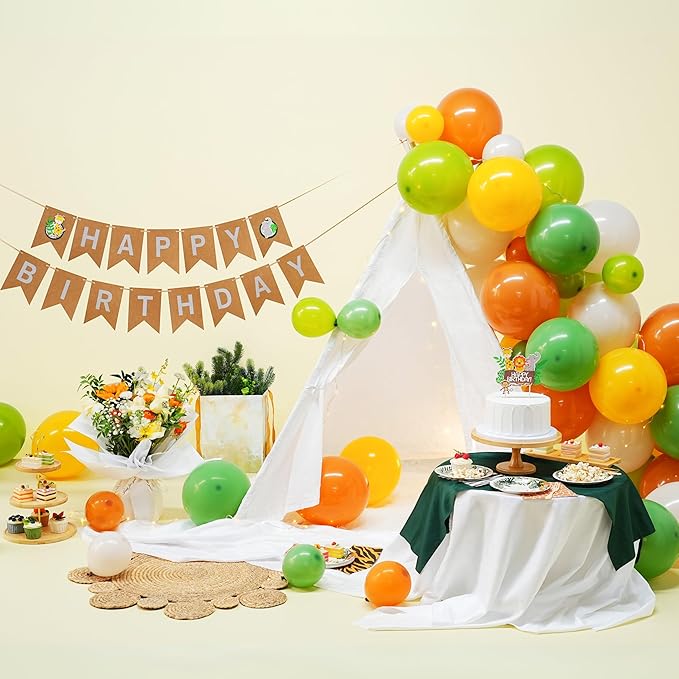 127 PCS Safari Birthday Decorations – Includes Safari Balloon Arch Kit, Pump, Cake Topper, Plates, Napkins, Bamboo Forks, and Banner – Animal Birthday Party Decorations for Boys, Girls, Serves 20