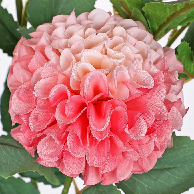 Hollyone 5PCS Dahlia Artificial Flowers 24.8" Pink Fake Ball Dahlias Silk Flowers Faux Roses Flower with Long Stems for DIY Wedding Bouquets Table Centerpieces Arrangements Bridal Party Home Decor