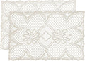 Jayla 2 Pcs Rectangle Lace Placemats for Tables Embroidered Lace Tablemats Vintage Crochet Floral Table Runner Vintage Wedding, Tea Party Decor,12x17 Inch