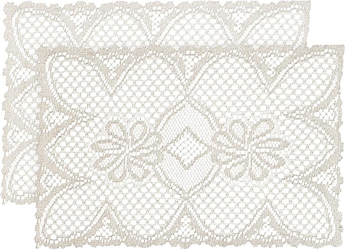 Jayla 2 Pcs Rectangle Lace Placemats for Tables Embroidered Lace Tablemats Vintage Crochet Floral Table Runner Vintage Wedding, Tea Party Decor,12x17 Inch