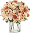 4 Bundles Champagne Peonies Artificial Flowers Silk Flower Centerpieces for Tables Fake Flower Arrangements Mixed Roses Hydrangea with Stems for Wedding Bridal Bouquets Home Table Decor