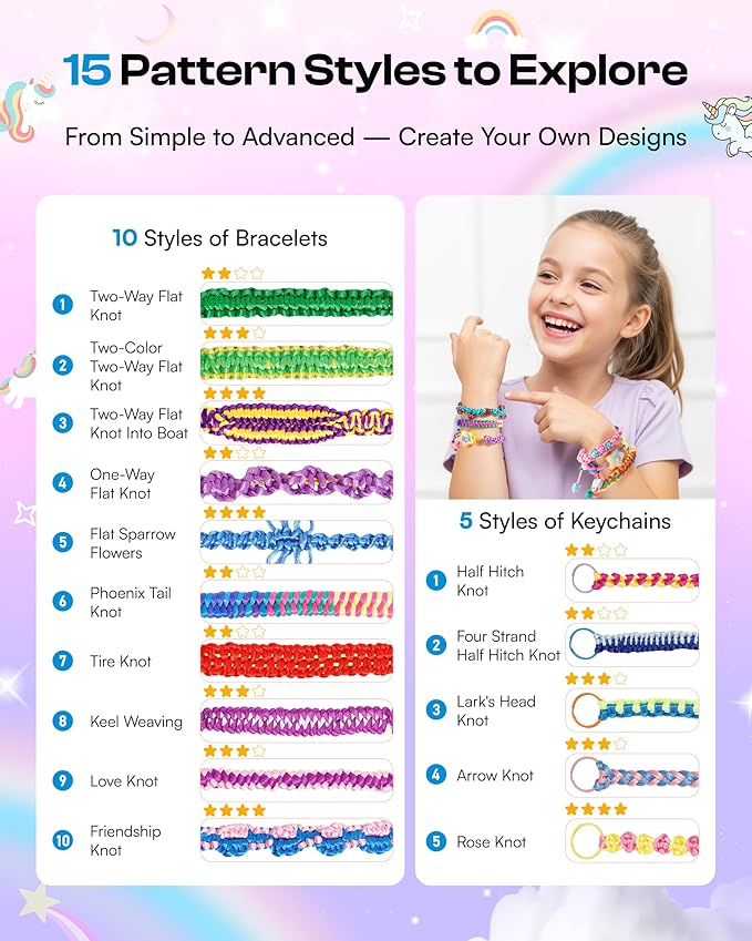Caydo Bracelet Maker, Unicorn Friendship Bracelet Making Kit for Girls 8-12 Years Old Birthday Christmas Gifts, 2 in 1 Bracelet Keychain Kits for Kids DIY Arts and Crafts Toy for Ages 8+