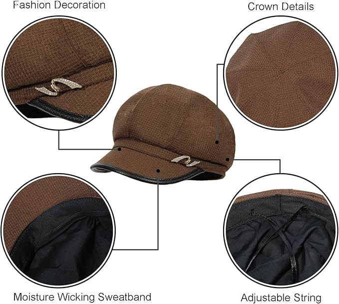 Women Retro Classic Visor Newsboy Cabbie Cap Beret Hats with Flower Buckle for Woman Ladies