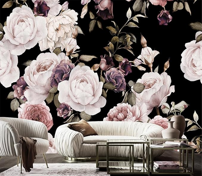 Cliouar-Peony Flowers Wall Mural - Purple Flower Wallpaper, Rose Mural Peel and Stick 137" x 102"