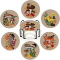 Drink Coasters Set of 6,Mushroom Coffee Cup Mat with Storage Holder, Durable Ceramic Coaster Set for Hot & Cold Beverages