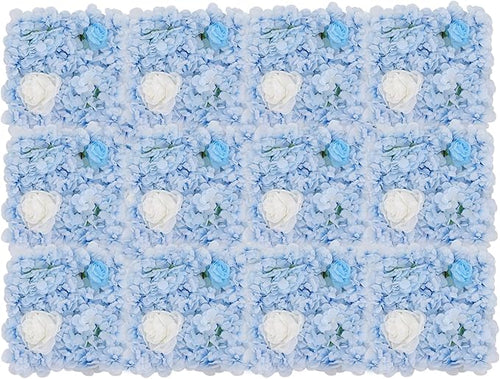 12Pcs Artificial Flower Wall Panel 3D Floral Backdrop Walls15 X 15" Flower Wall Decor Panel Flower Backdrop for Party Home Background Decor, Blue & White