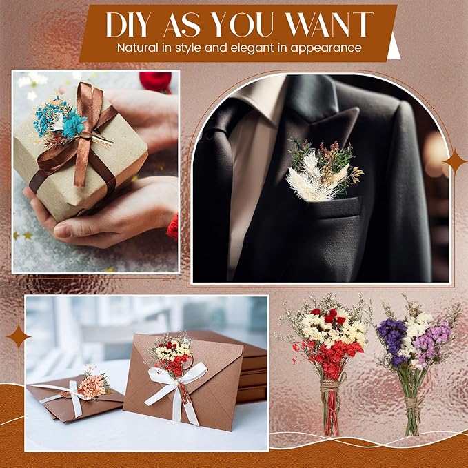 Layhit 24 Pcs Boho Dried Flower Bouquet Mini Wedding Handmade Dry Flowers Decor for Vase Crafts DIY Photo Boutonniere for Men Floral Plant for Bridesmaid Gift Birthday Decor(Colorful)